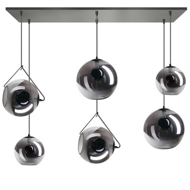 ETH Moderne hanglamp Orb 6-lichts zwart met smoke glas