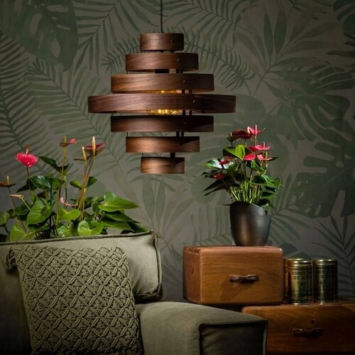 Modern landelijk hanglamp Walnut Ø50 cm met 7 ringen bruin