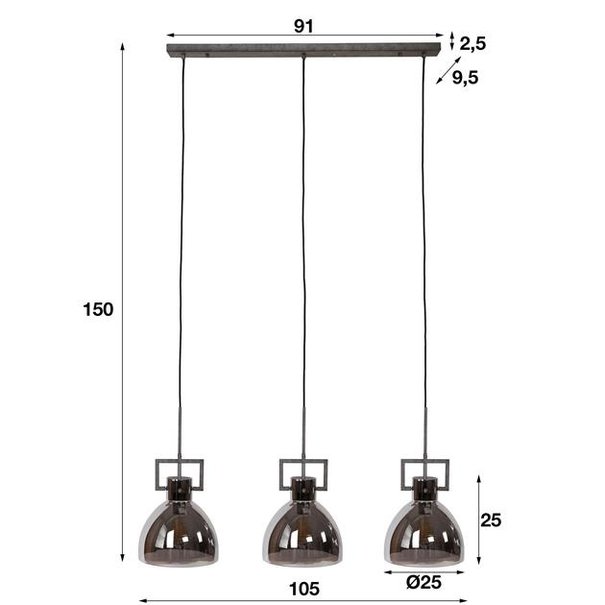 BelaLuz Moderne - Hanglamp - Oud zilver - 3 lichts - Chromy