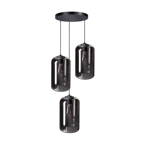 Moderne hanglamp The John 3-lichts getrapt zwart met smoke glas