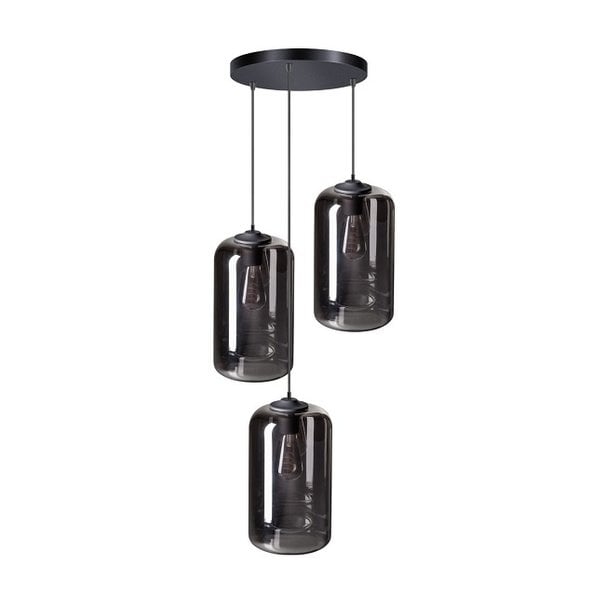 ETH Moderne hanglamp The John 3-lichts getrapt zwart met smoke glas