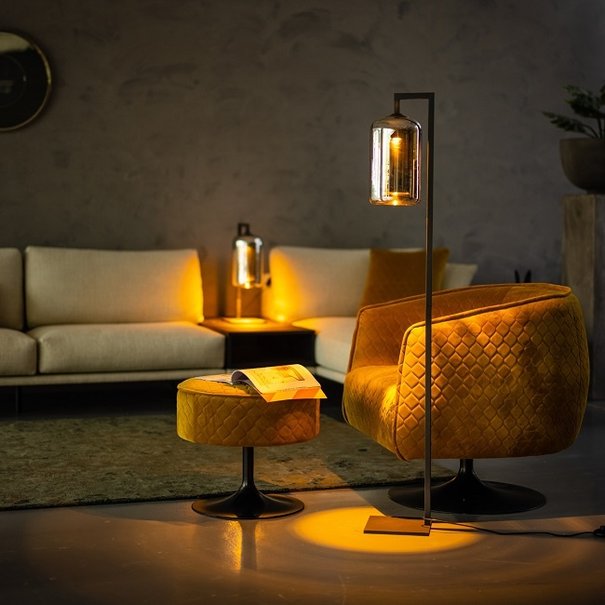 ETH Moderne vloerlamp The John 1-lichts zwart met smoke glas