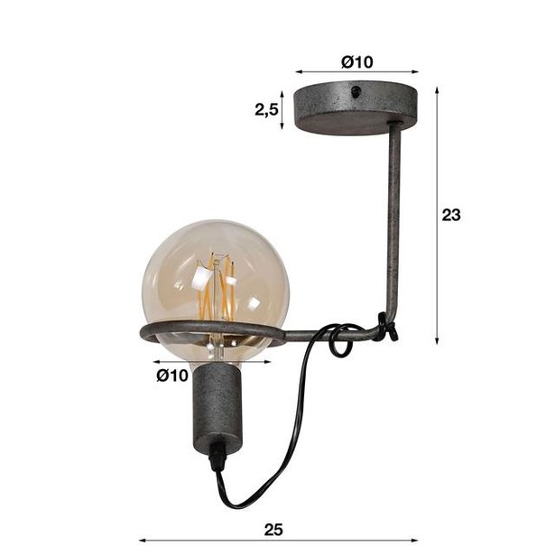 BelaLuz Industriële - Plafondlamp - Oud zilver - 12,5 cm bol - Saturnus