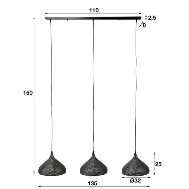 BelaLuz Industriële hanglamp Cambal 3-lichts Ø32 cm zwart bruin