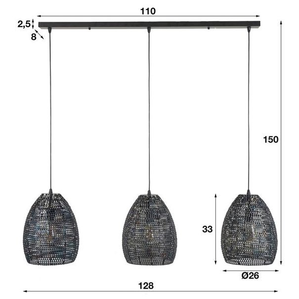 BelaLuz Industriële hanglamp Zelda 3-lichts ovaal zwart bruin