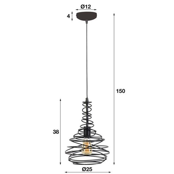 BelaLuz Industriële hanglamp Hunter 1-lichts zwart