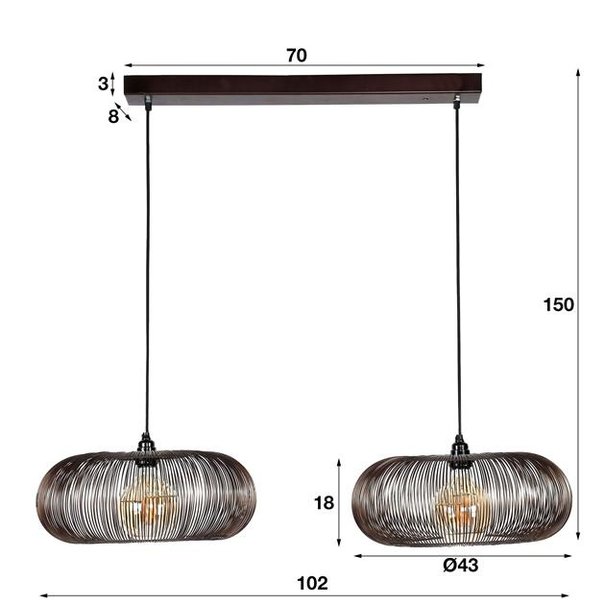 BelaLuz Modern Industriële hanglamp Vince 2-lichts brons met koperen las