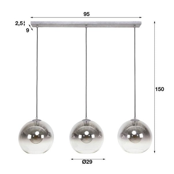 BelaLuz Moderne hanglamp Bubble 3-lichts oud zilver met smoke glas