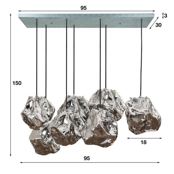 BelaLuz Moderne hanglamp Ice Cube 7-lichts chrome glas