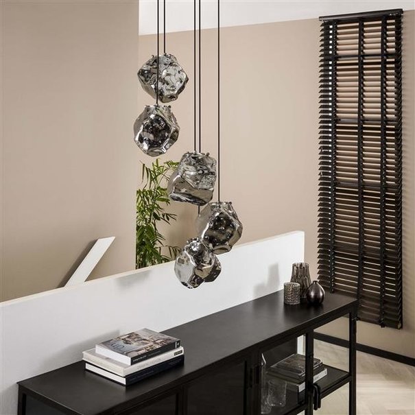 BelaLuz Moderne hanglamp Ice Cube 5-lichts getrapt chrome glas