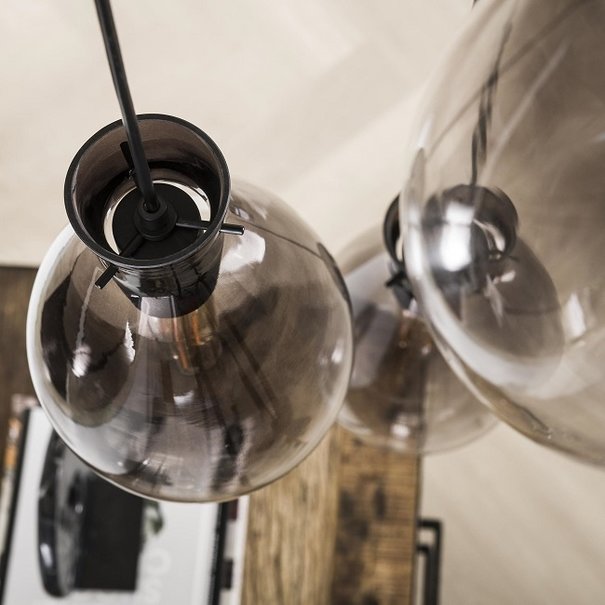 BelaLuz Moderne - Hanglamp - 3-lichts getrapt- oud zilver - Smoke glas - Droplet