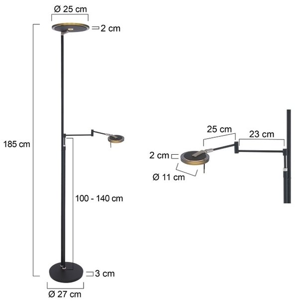 Steinhauer Moderne vloerlamp Turound Uplighter en leeslamp zwart