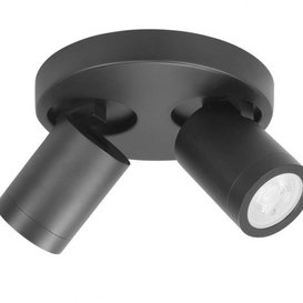Opbouwspot Oliver 2-lichts IP44 zwart ronde plaat