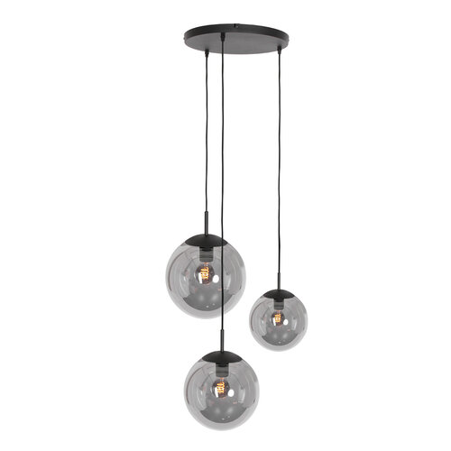 Moderne hanglamp Bollique 3-lichts getrapt zwart met smoke glas