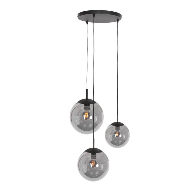 Steinhauer Moderne hanglamp Bollique 3-lichts getrapt zwart met smoke glas