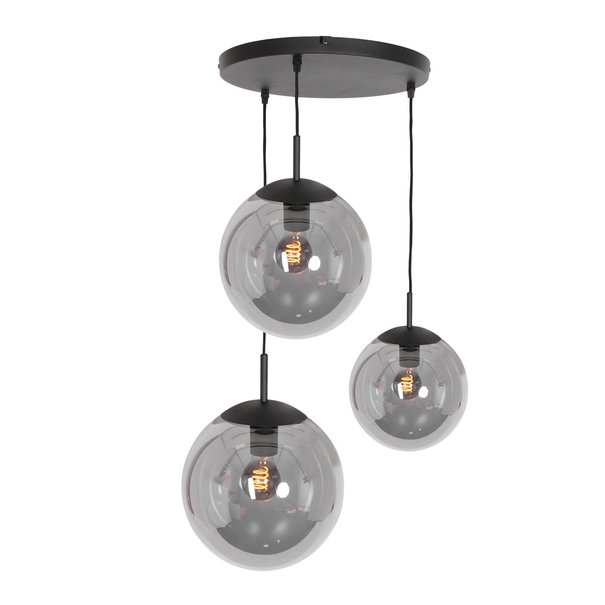 Steinhauer Moderne hanglamp Bollique 3-lichts getrapt zwart met smoke glas