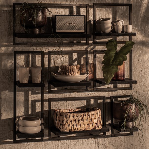Shelfmate d-Bodhi Industriële - wandplank - teakhout/charcoal - set 1 - Shelfmate