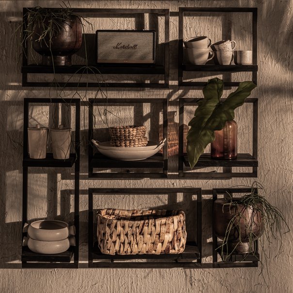 Shelfmate d-Bodhi Industriële - wandplank - teakhout/charcoal - set 1 - Shelfmate