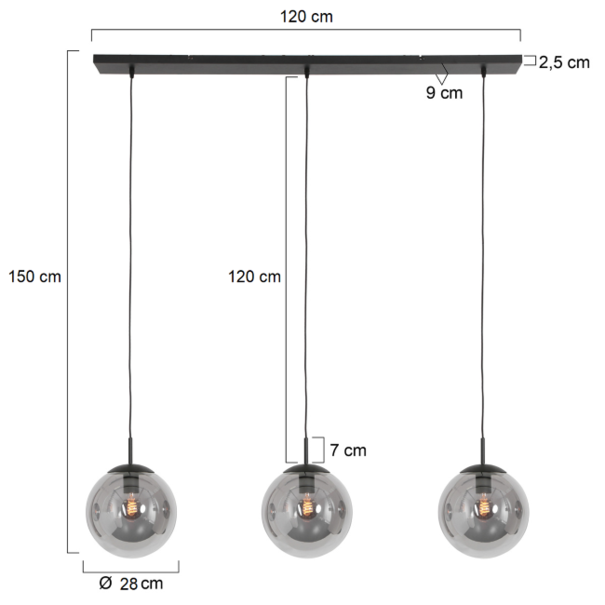 Steinhauer Moderne hanglamp Bollique 3-lichts zwart met smoke glas
