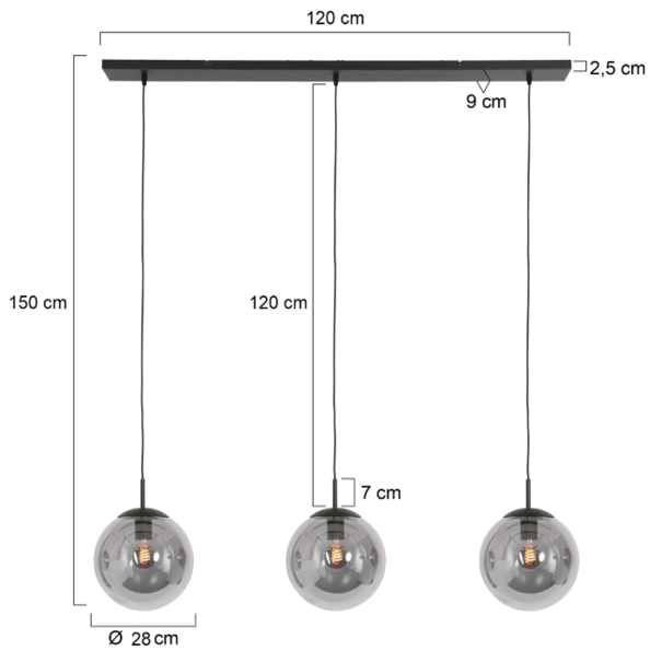 Steinhauer Moderne - Hanglamp - Smoke glas - 3-lichts - Bollique