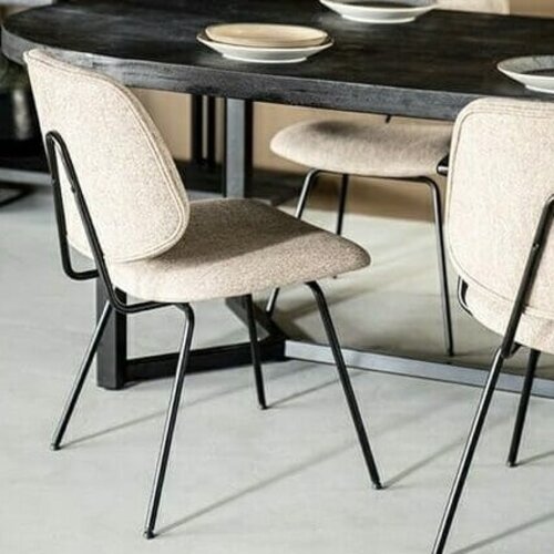 Industriële eetkamerstoel Lynn Fletcher stof beige
