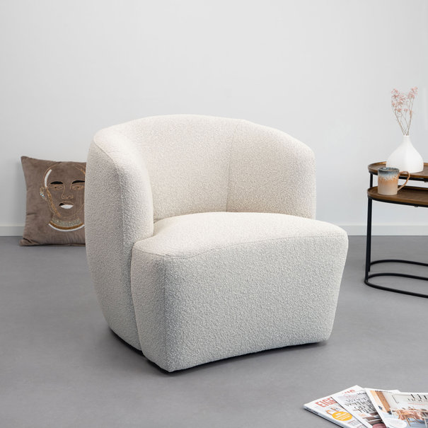Eleonora Moderne fauteuil Charlotte bouclé beige met kuipzitting