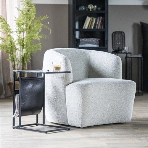 Moderne fauteuil Charlotte bouclé beige met kuipzitting