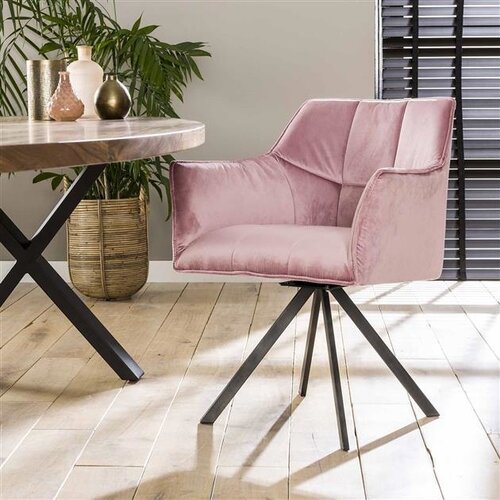 Modern eetkamerstoel Turn roze velvet velour draaibaar