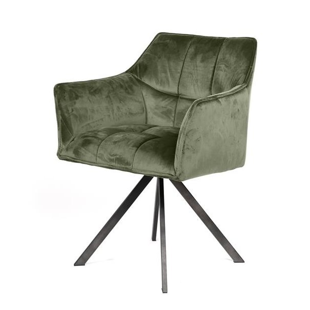 BelaLuz Modern eetkamerstoel Turn groen velvet velour draaibaar