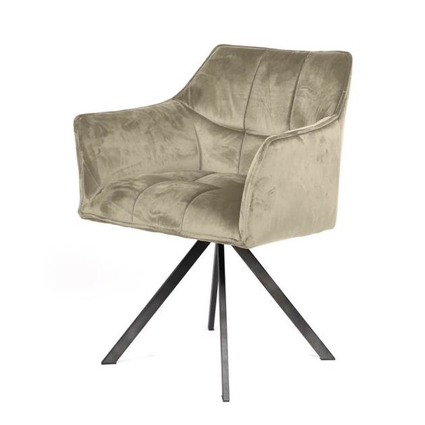BelaLuz Moderne eetkamerstoel Turn champagne velvet velour draaibaar