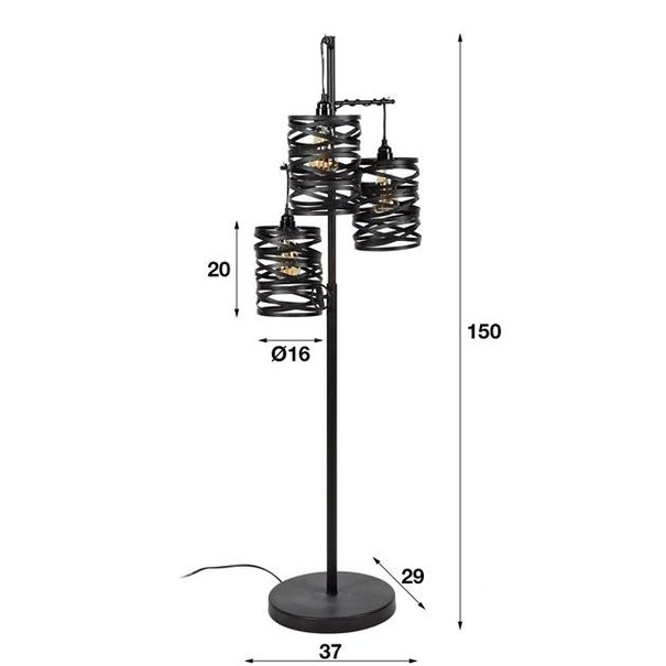 BelaLuz Industriële - Vloerlamp - Bruin - 3 lichts - Lawu