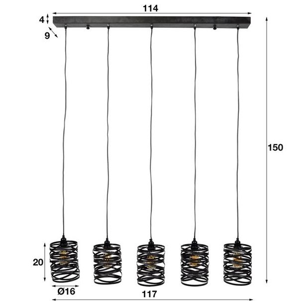 BelaLuz Industriële - Hanglamp - Bruin - 5 lichts - Lawu