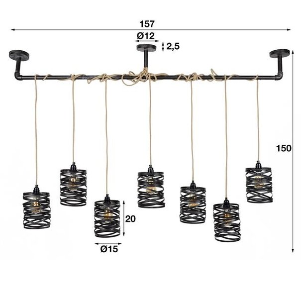 BelaLuz Landelijke - Hanglamp - Bruin - 7 lichts - Lawu