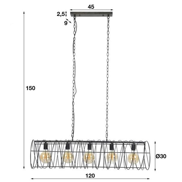 BelaLuz Industriële - Hanglamp - Charcoal - 5 lichts - Missouri