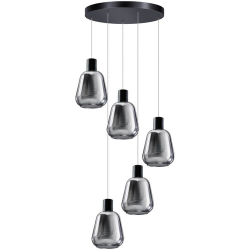 Modern hanglamp Gary 5-lichts getrapt met smoke glas