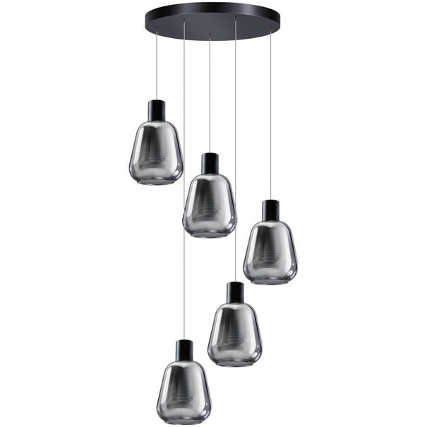 ETH Modern hanglamp Gary 5-lichts getrapt met smoke glas