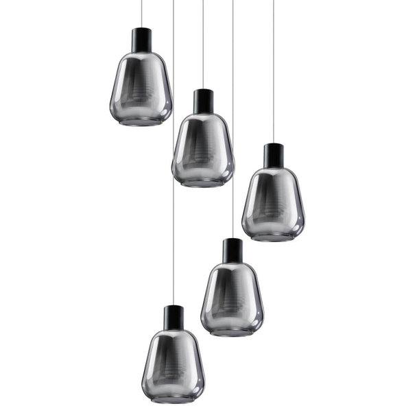 ETH Modern hanglamp Gary 5-lichts getrapt met smoke glas