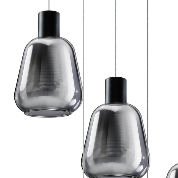 ETH Modern hanglamp Gary 5-lichts getrapt met smoke glas