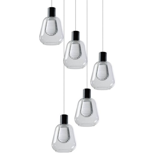 ETH Modern hanglamp Gary 5-lichts getrapt met helder glas