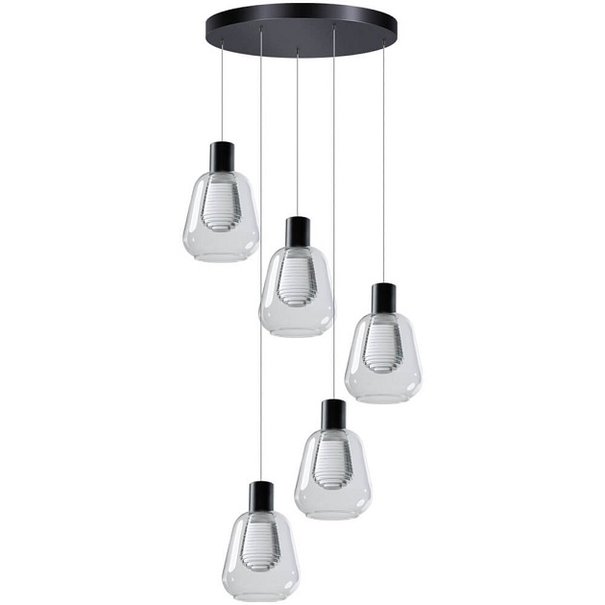 ETH Modern hanglamp Gary 5-lichts getrapt met helder glas