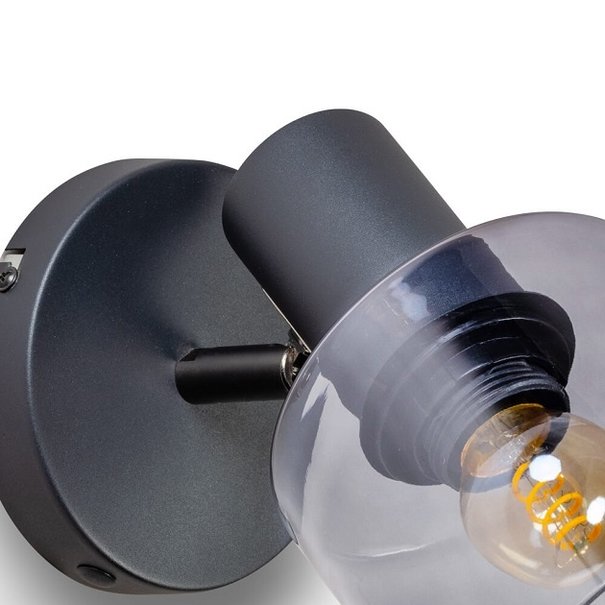 ETH Modern wandlamp Sledge Ø12 cm zwart met smoke glas