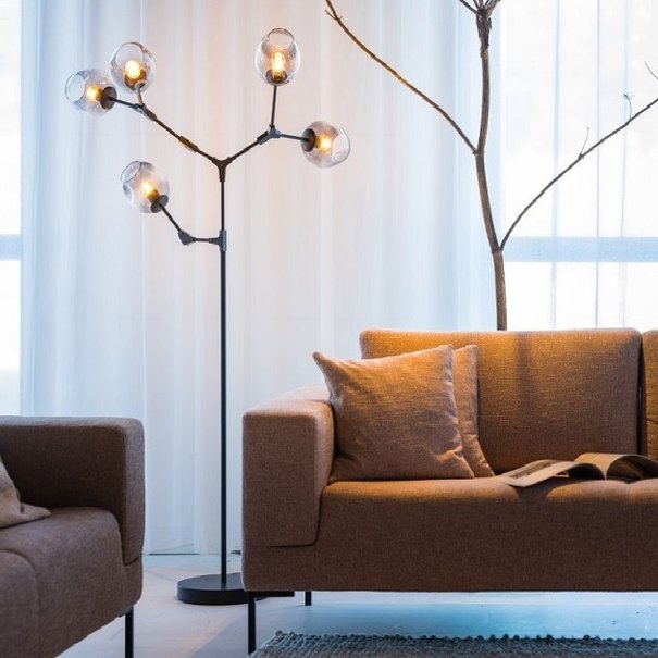 ETH Retro vloerlamp Lime 5-lichts zwart met smoke glas