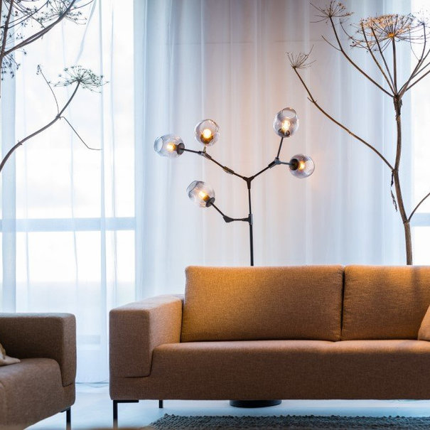 ETH Retro vloerlamp Lime 5-lichts zwart met smoke glas