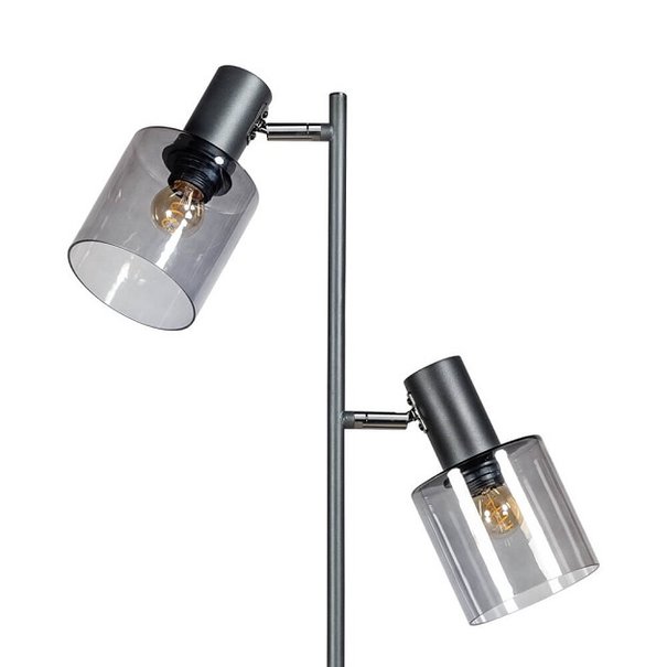 ETH Moderne vloerlamp Sledge glass 2-lichts zwart met smoke glas