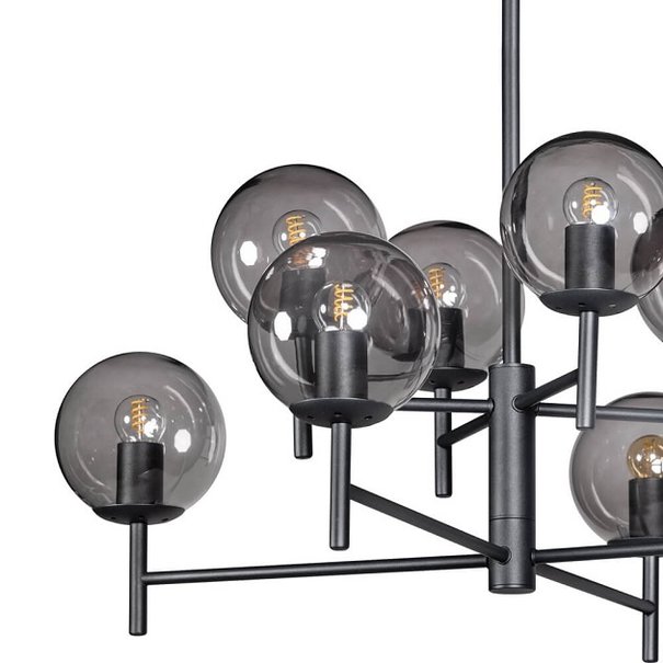 ETH Modern hanglamp Davina 8-lichts zwart met smoke glas