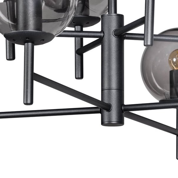 ETH Modern hanglamp Davina 8-lichts zwart met smoke glas
