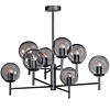 ETH Modern hanglamp Davina 8-lichts zwart met smoke glas