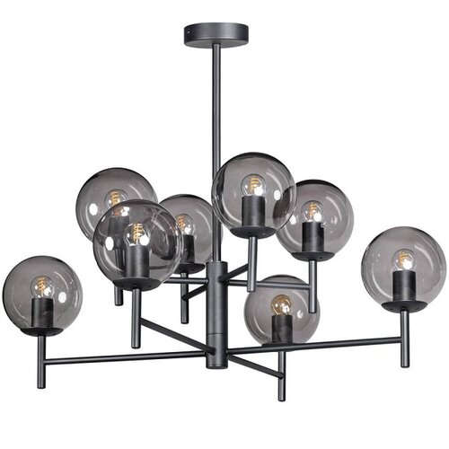 Modern hanglamp Davina 8-lichts zwart met smoke glas