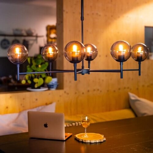Modern hanglamp Davina 6-lichts zwart met smoke glas