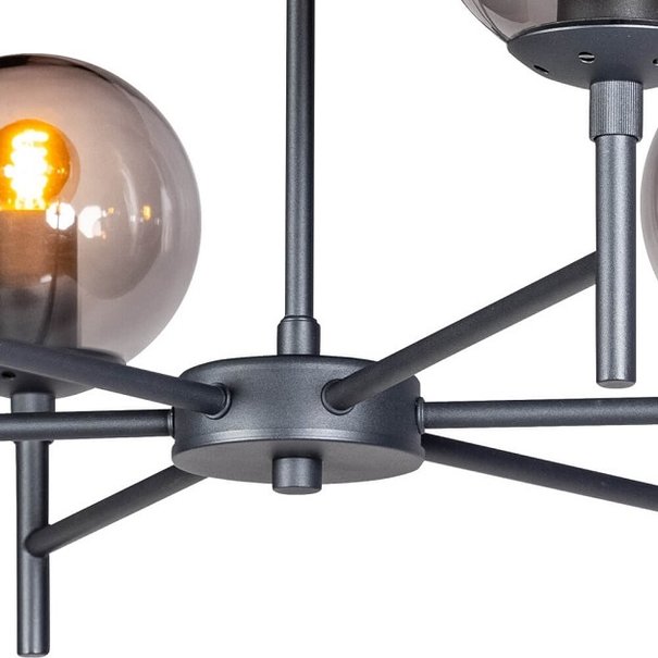 ETH Modern hanglamp Davina 6-lichts zwart met smoke glas